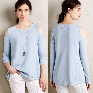 Sol Angeles Anthropologie Sky Blue Cold Shoulder Slub Long Sleeve Tee | Size PXS